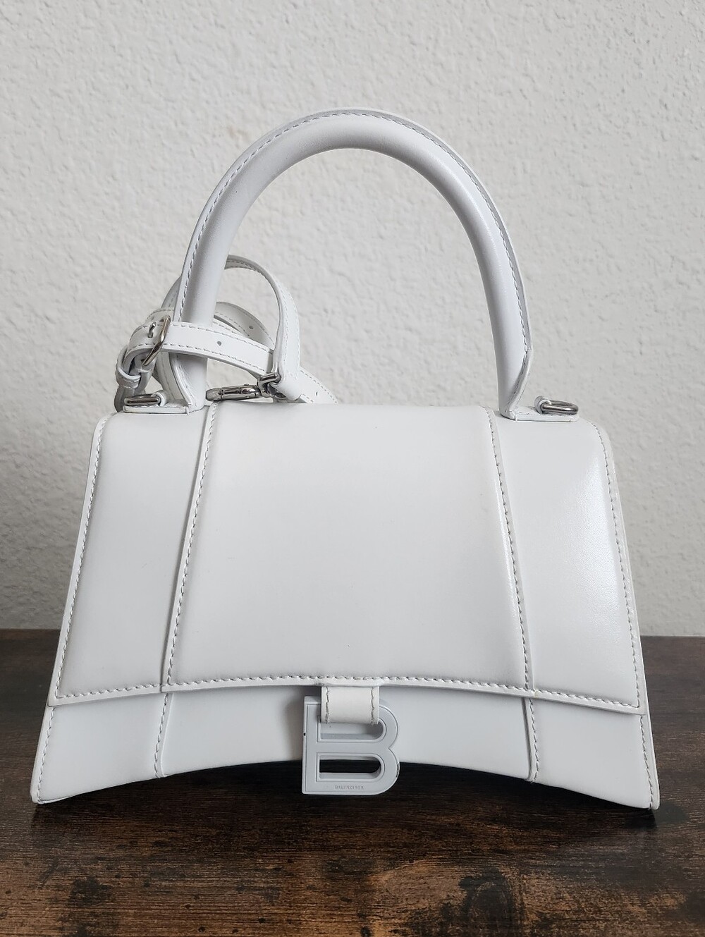 Balenciaga Small Hourglass Top Handle Bag White Leather
